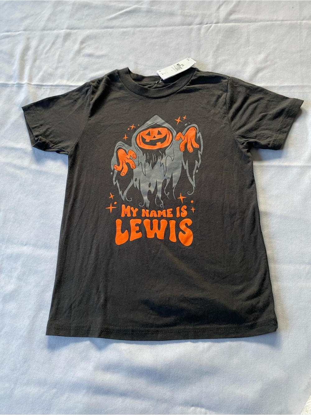 Kids Halloween "My Name Is Lewis" Pumpkin T-Shirt Kids Size Small
